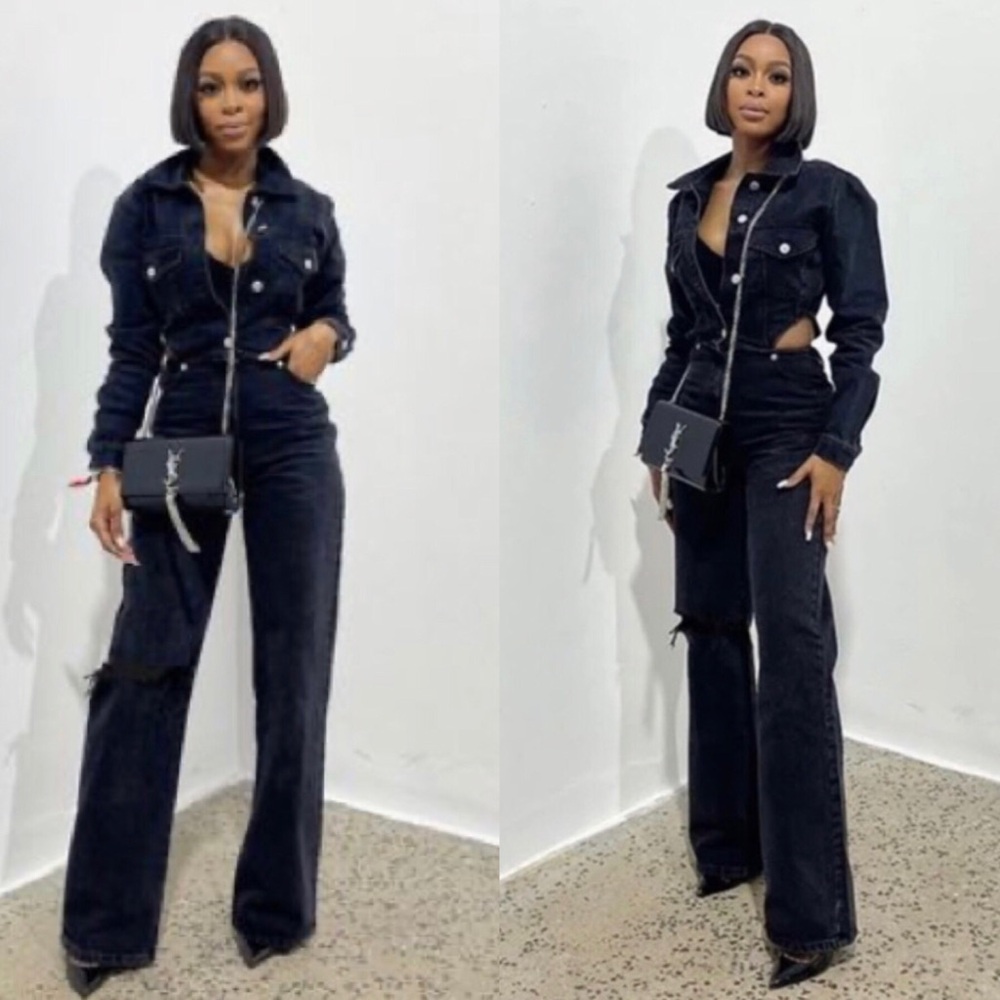ZARA Full Length Cut Out TRF Denim Jumpsuit. Size L